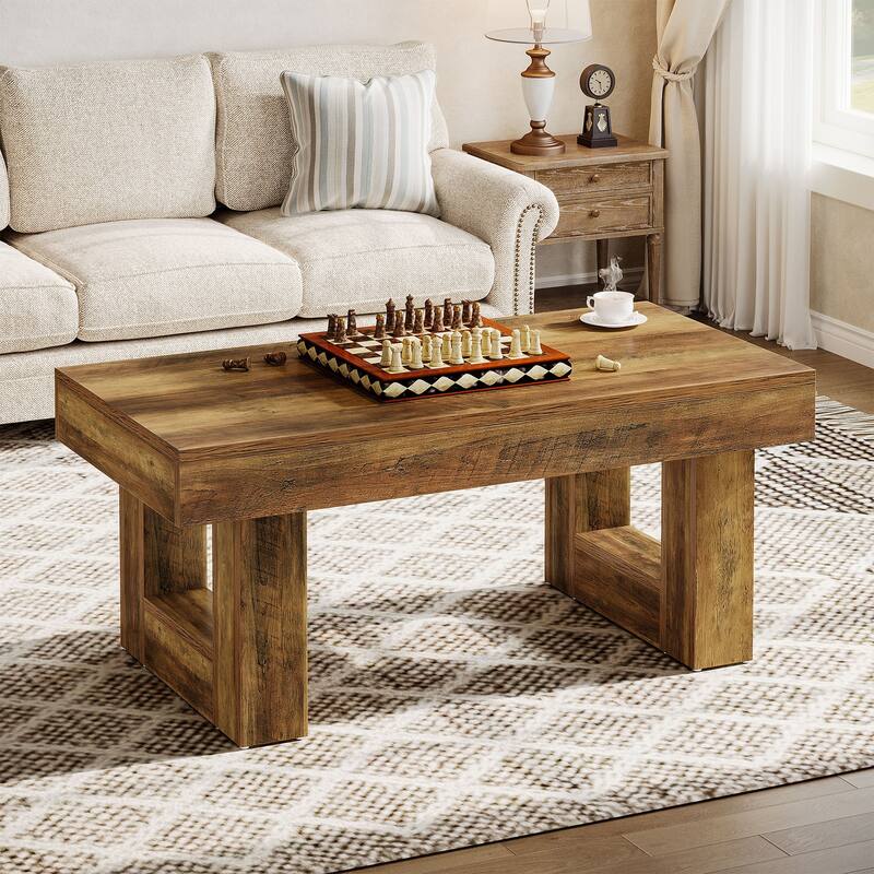 Farmhouse Coffee Table, MDF Accent Cocktail Table for Living Room, Brown Center Table - Large