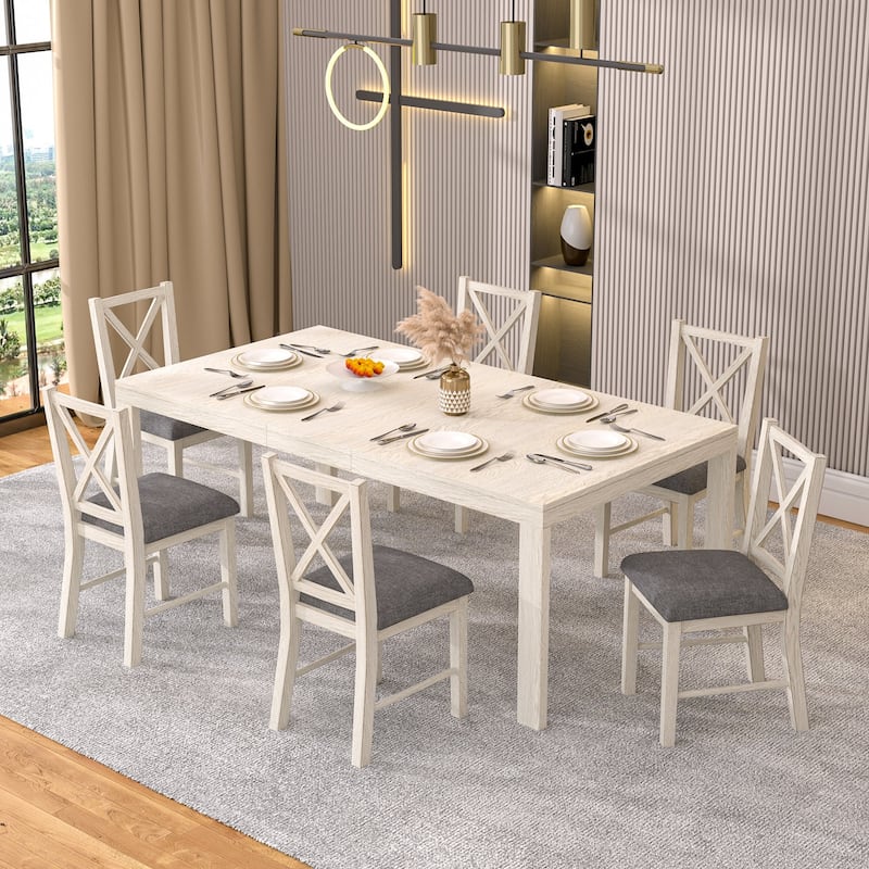66"-82" Extendable Dining Table Set for 6,Wood Dining Room Table Set,Mid Century Rectangular Kitchen Table with Chairs - 7-Piece Sets
