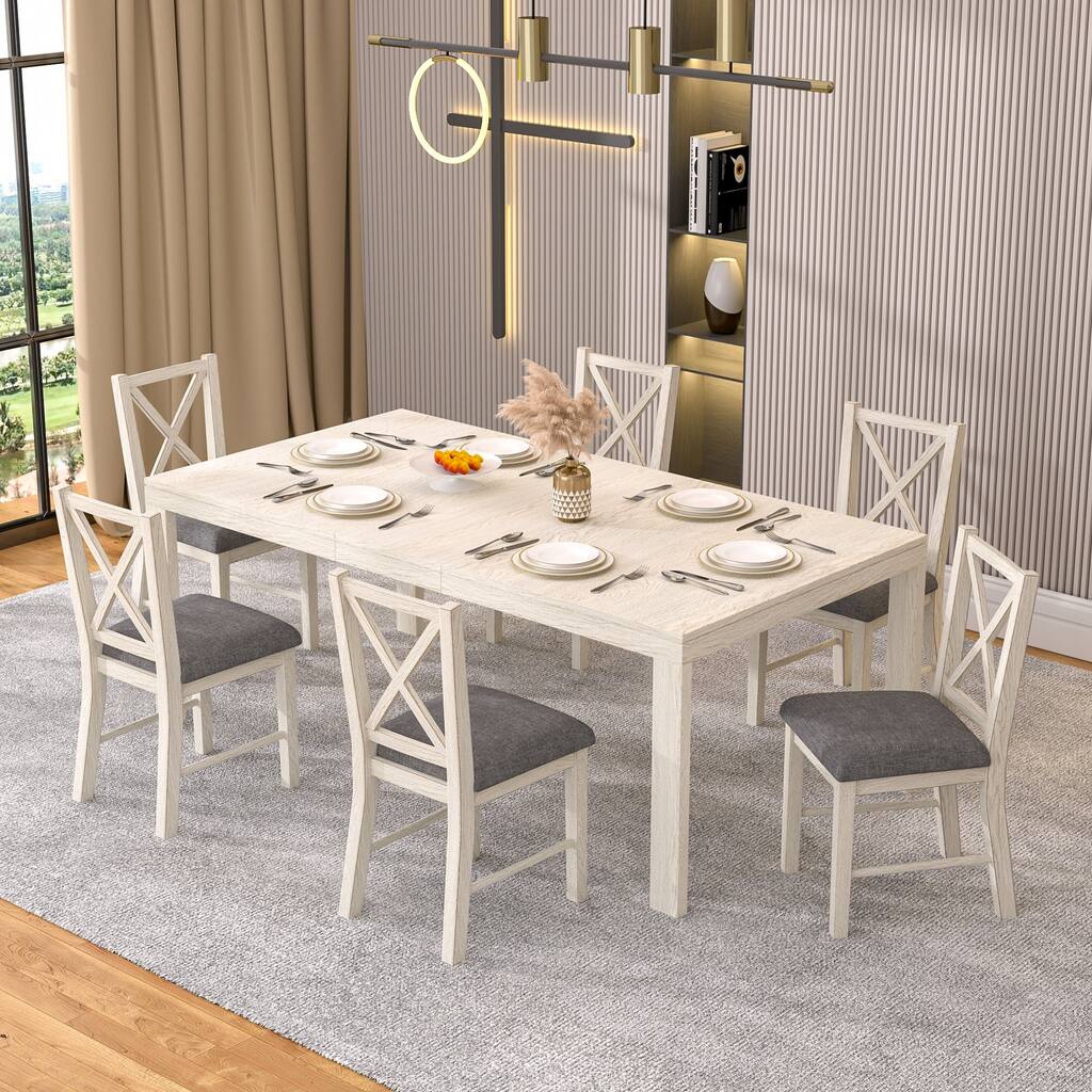 66"-82" Extendable Dining Table Set for 6,Wood Dining Room Table Set,Mid Century Rectangular Kitchen Table with Chairs