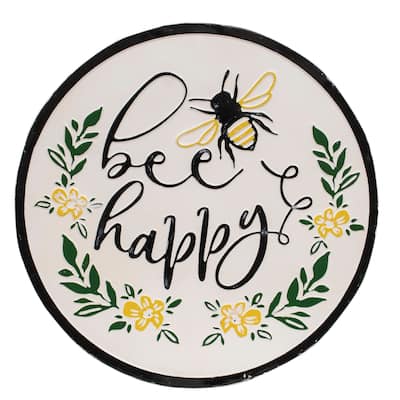Bee Happy Distressed Enamel Sign