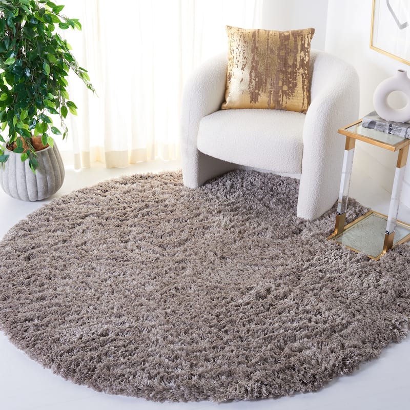 SAFAVIEH Polar Shag Alabama Glam Solid 3-inch Extra Thick - 8' x 8' Round - Mushroom - Runner/Round