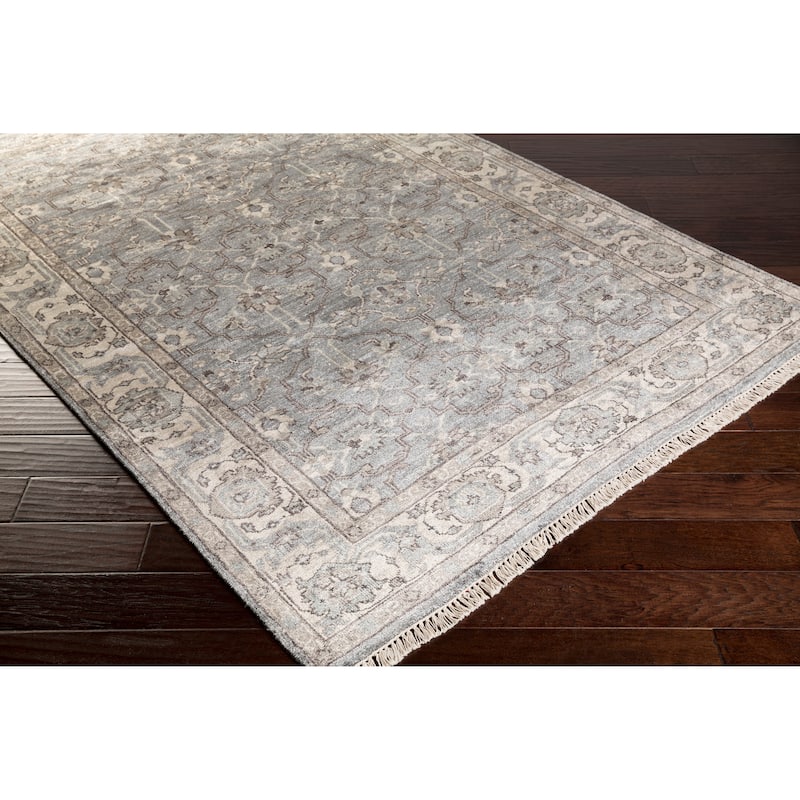 Hand-Knotted Bingham Border Viscose Area Rug