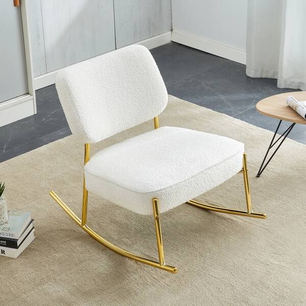slide 2 of 46, Roomfitters Teddy Suede Rocking Chair with Gold Legs, Cushioned Modern Accent Chair for Living Room or Office White