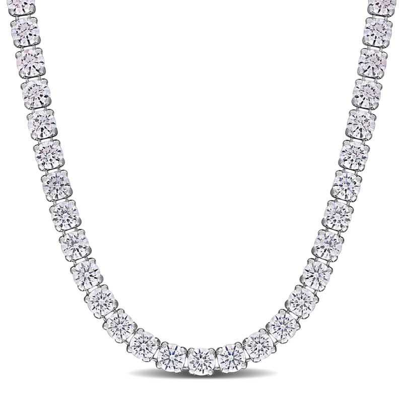 Miadora 15ct TGW Cubic Zirconia Tennis Necklace in Sterling Silver - 17in + 2 in x 2.8 mm