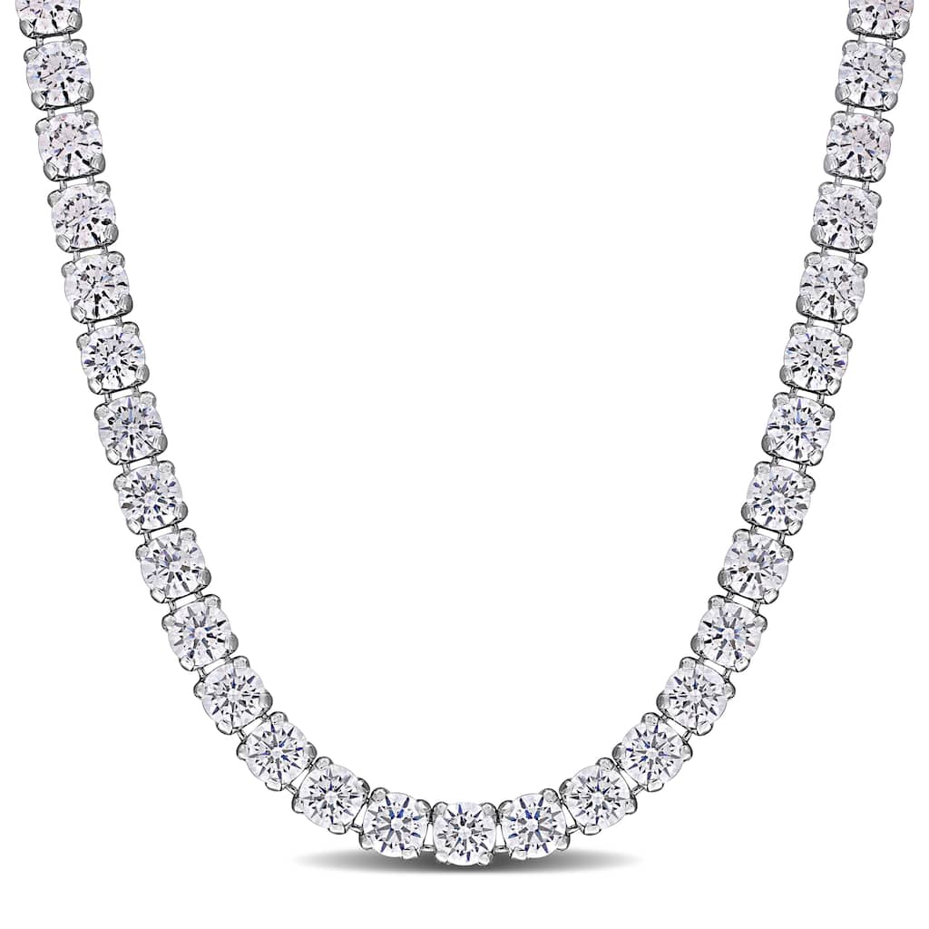 Miadora 15ct TGW Cubic Zirconia Tennis Necklace in Sterling Silver - 17in + 2 in x 2.8 mm