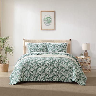 Tommy Bahama Pineapple Venture Cotton Reversible Green Quilt Set