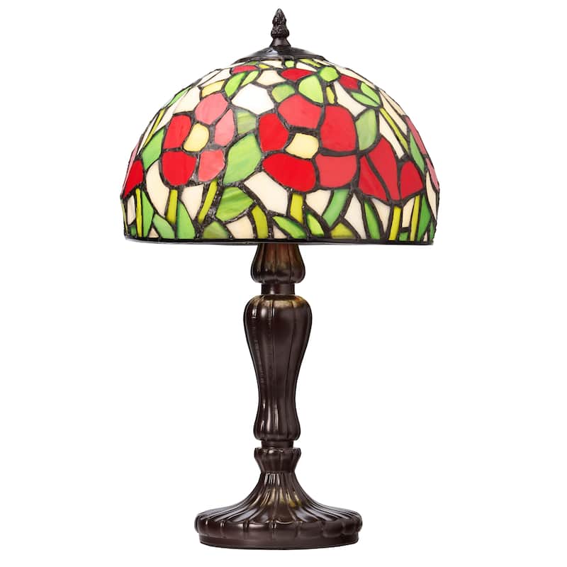 Flores River of Goods Brown Metal and Stained Glass Dome Shade 17-Inch Table Lamp - 9.5" x 9.5" x 17" - 9.5" x 9.5" x 17" - Red/Green/Yellow/White/Brown