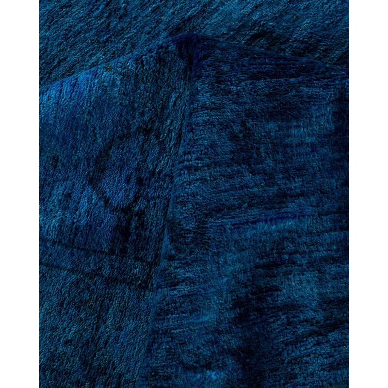 Overton Hand Knotted Wool Vintage Inspired Modern Contemporary Overdyed Blue Area Rug - 6' 1" x 9' 6"