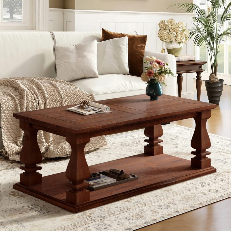 Farmhouse 47.24" Coffee Table with Heavy Planked Top and Storage for Rustic Living Room Style