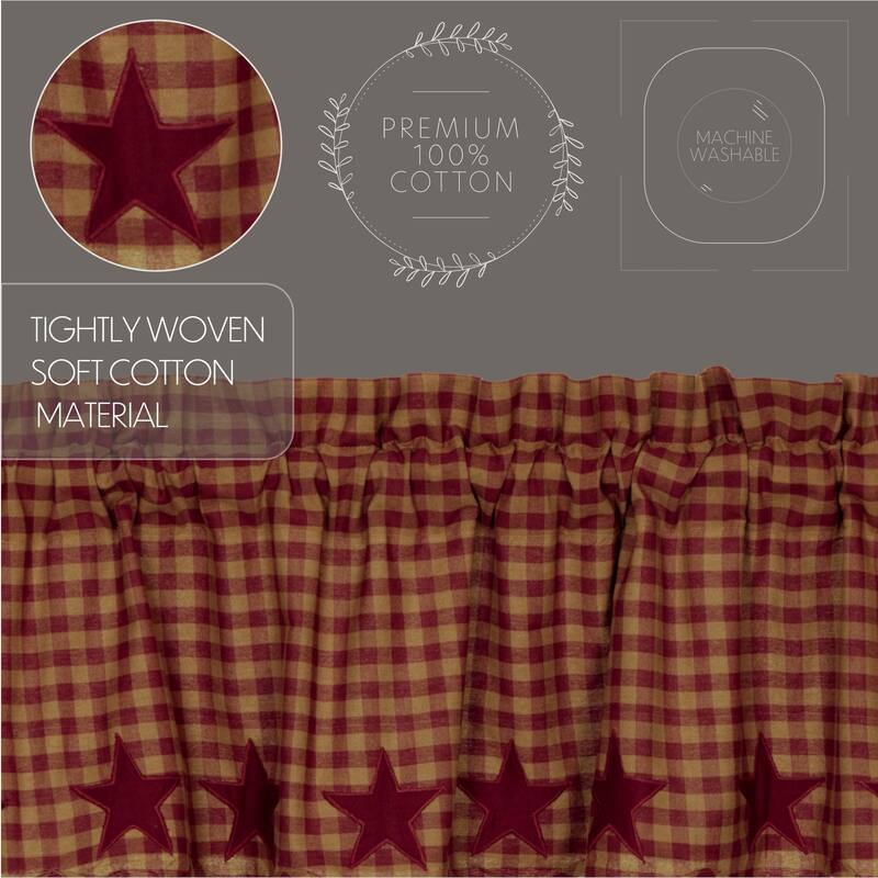 Primitive Kitchen Curtains VHC Star Valance Rod Pocket Cotton Star Appliqued