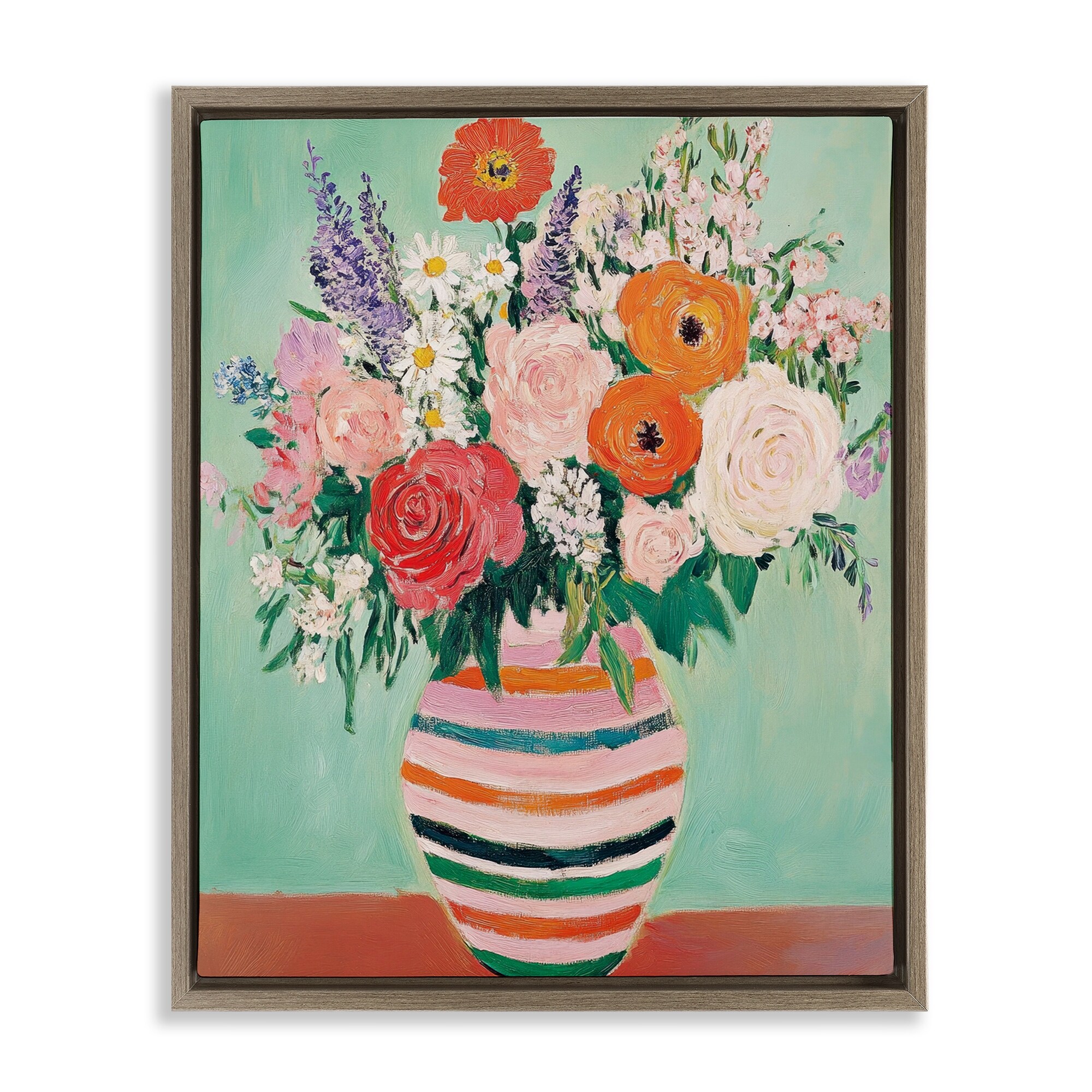 Stupell Green and Orange Floral Bouquet Framed Floater Canvas Wall Art Design By Petal Prints Design
