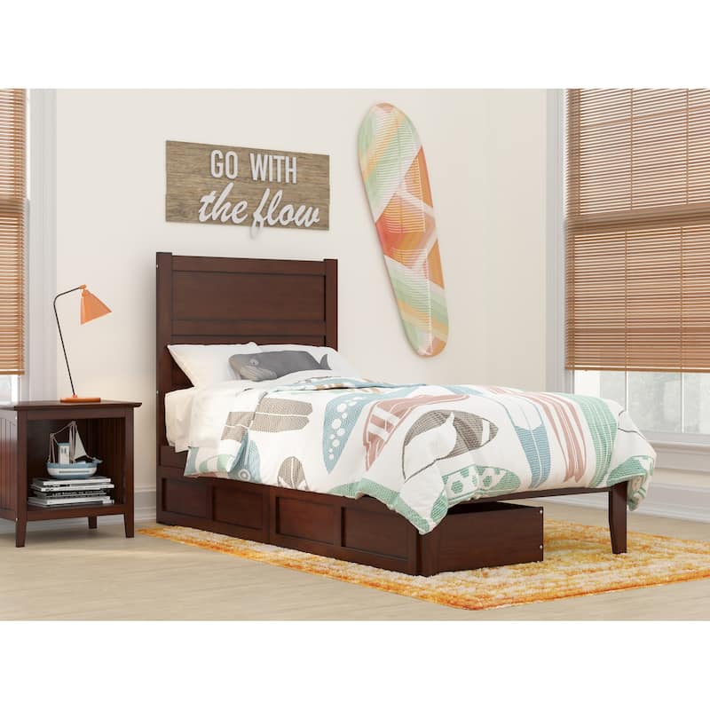 NoHo Twin Platform Bed with 2 Drawers in Walnut