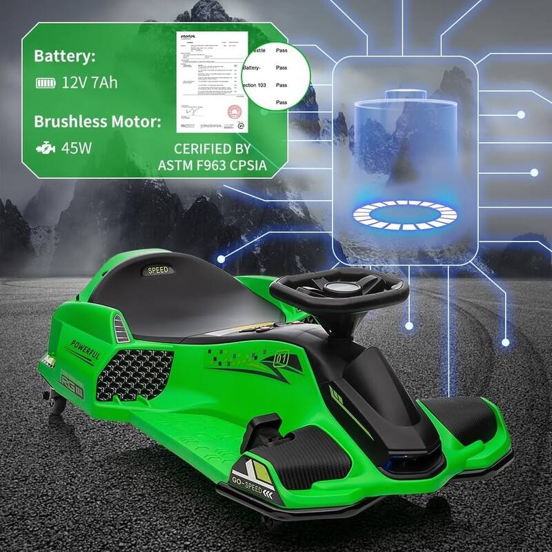 12V Ride-On Drift Car for Kids， Electric Go-Kart with Variable Speed