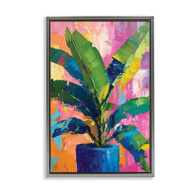 Stupell Modern Bright House Plant Framed Floater Canvas Wall Art Design By LSR Design Studio - 17 x 25 - Grey