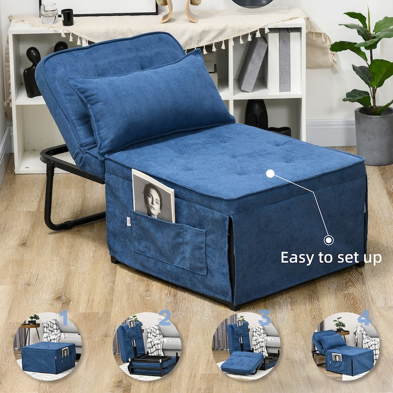 HOMCOM Ottoman Sofa Bed, 4 in 1 Multi-Function Button Tufted Folding Sleeper Chair Bed with Adjustable Backrest, Black