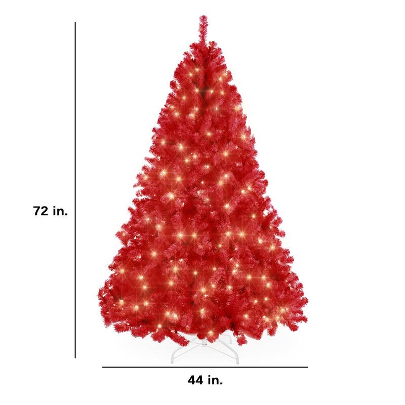 Pre-Lit Artificial Red Christmas Tree w/ Incandescent Lights - 6 Foot