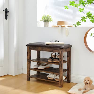 Solid Rubberwood Entry Bench with Concealed Storage & Height Adjustable Seat