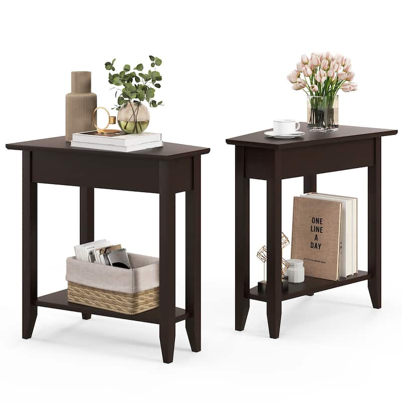 Gymax 2 PCS 2-Tier End Table Irregular Narrow Sofa Side Nightstand w/ - Espresso