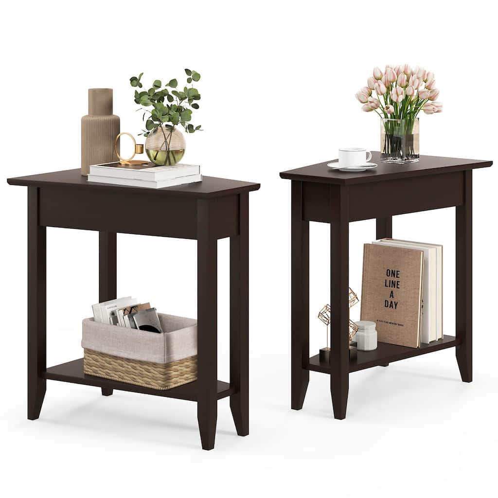 Gymax 2 PCS 2-Tier End Table Irregular Narrow Sofa Side Nightstand w/