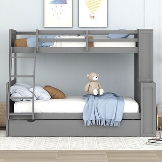Twin over Full Bunk Kid's Bed with Trundle and Shelves - Bed Bath ...