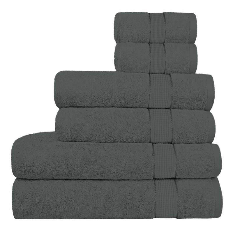 Superior Absorbent Zero Twist Cotton Bath Towel 6 Piece Set | 600 GSM | 2 Washcloths, 2 Hand Towels, 2 Bath Towels - 27''X54'' - Grey