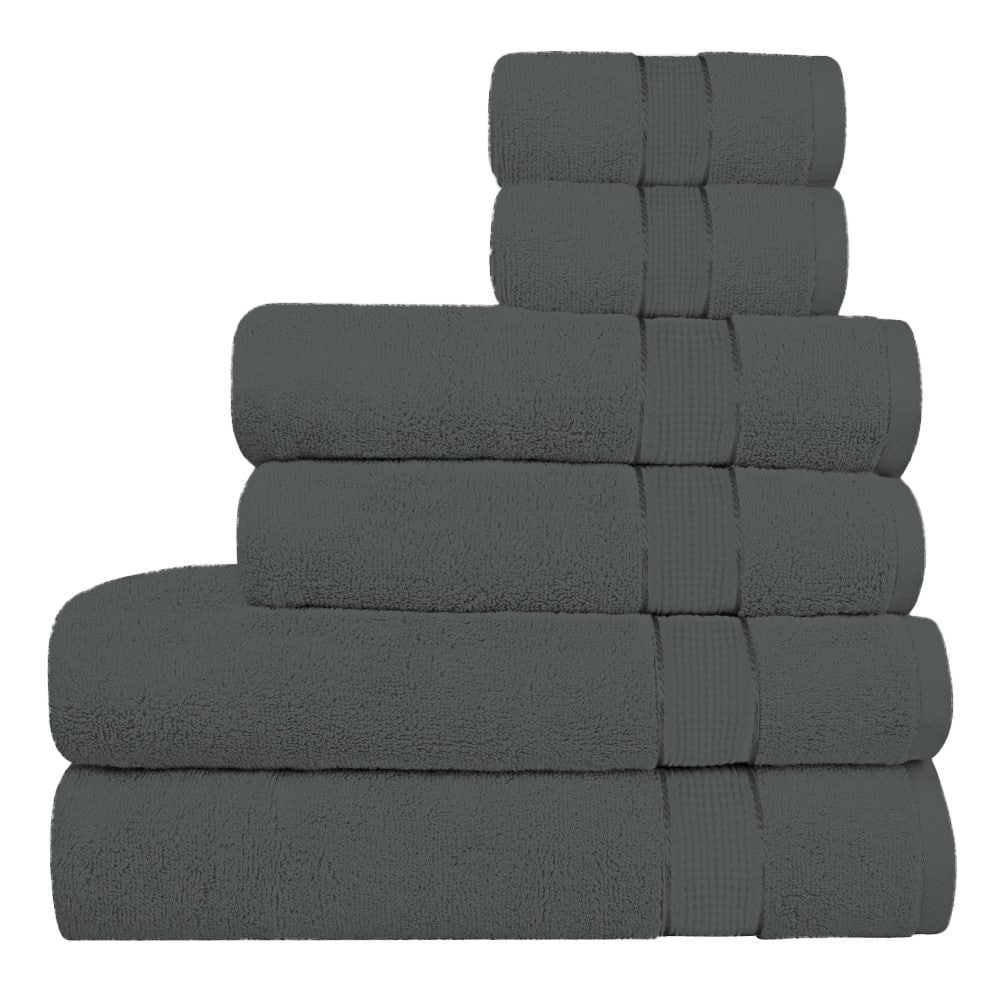 Superior Absorbent Zero Twist Cotton Bath Towel 6 Piece Set | 600 GSM | 2 Washcloths, 2 Hand Towels, 2 Bath Towels - 27''X54''