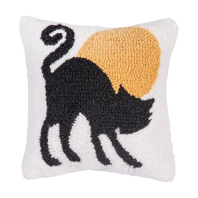 Black Cat Moonlight Hooked Pillow