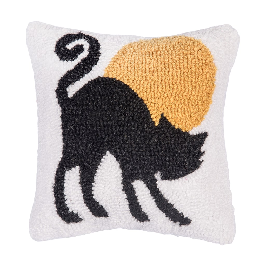 Black Cat Moonlight Hooked Pillow