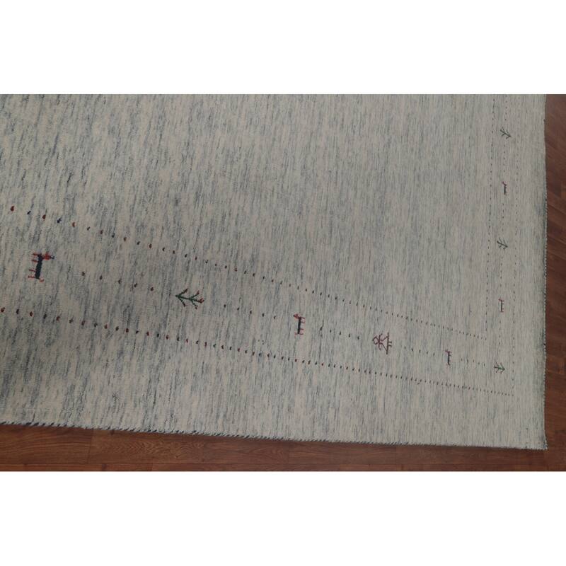 Tribal Gabbeh Area Rug Hand-Knotted Beige / Ivory Wool Carpet - 9'0"x 11'6"