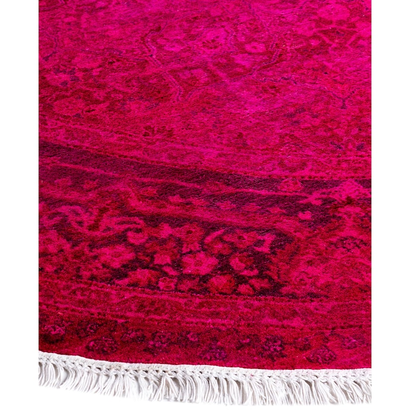 Overdyed One-of-a-Kind Hand-Knotted Round Area Rug - Pink - 7' 1" x 7' 1"