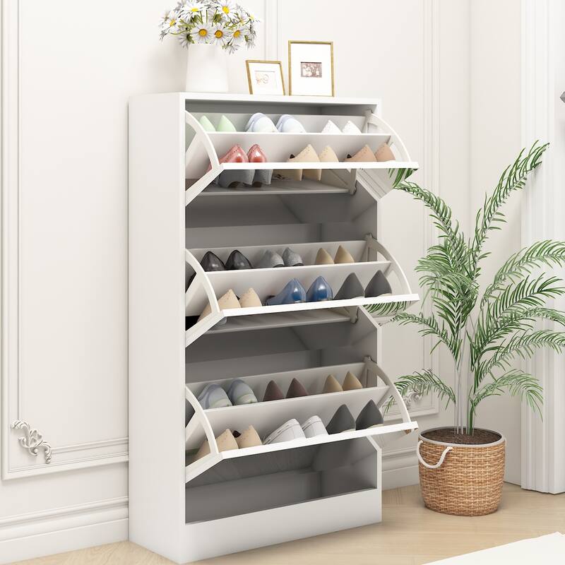 Narrow Shoe Storage Cabinet with Mirror