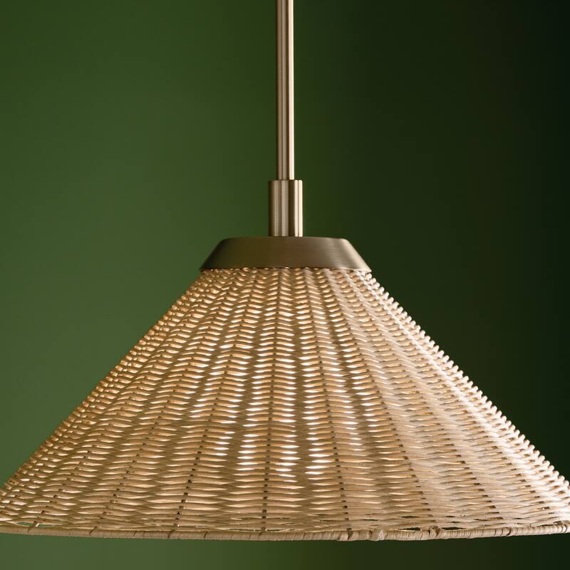 Kichler Lighting Bekah 18 Inch 1 Light Convertible Pendant with Opal Glass and Handwoven Rattan Shade in Champagne Bronze