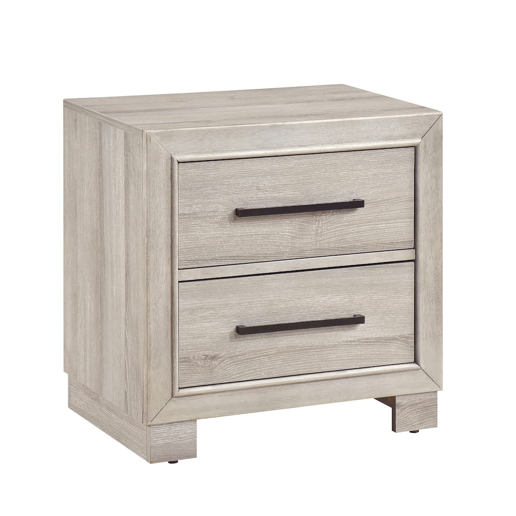 Modern Gray Finish Two-Drawer Wooden Nightstand