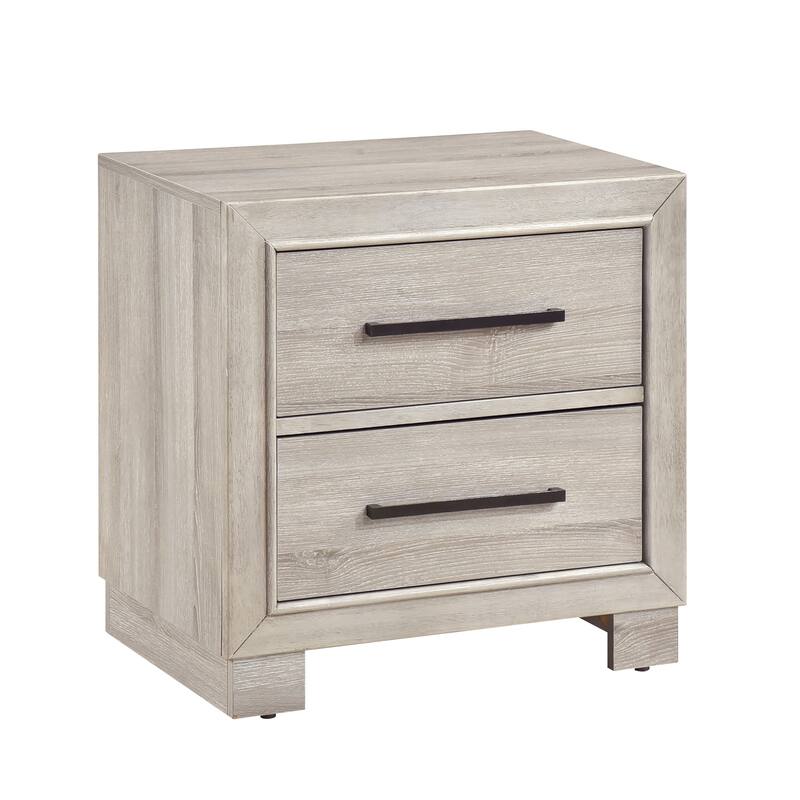 Modern Gray Finish Two-Drawer Wooden Nightstand - Gray