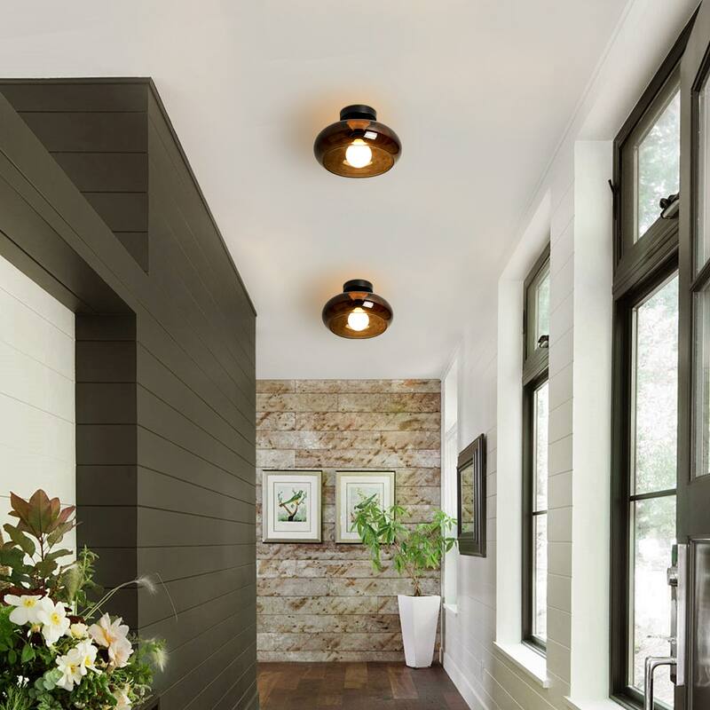 10.4" 1-Light Modern Bowl-Shaped with Brown/Milk White Glass Shade Wall Sconce for Hallways, Bedroom