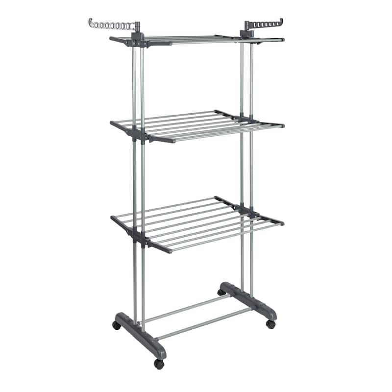 Household Essentials 4 Tier Laundry Drying Rack with Two Side Wings - 29.5"L x 25.2"W x 66.9"H - 29.5"L x 25.2"W x 66.9"H - Grey