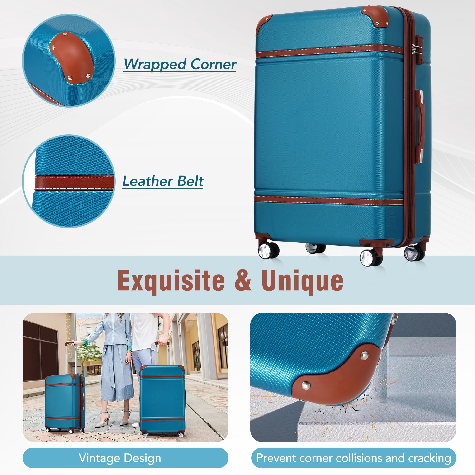 Blue 20 Carry On Vintage Lightweight Carrying Suitcase Trolley Case with TSA Lock Hard Case Luggage with Swivel Wheels