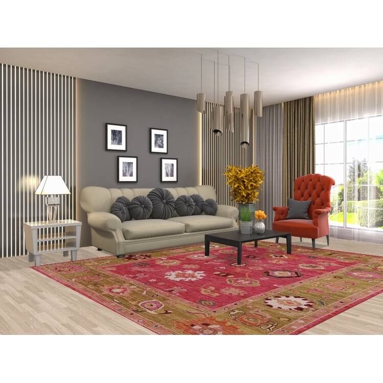 Hand Knotted Oriental 100% Wool Carpet Transitional All-Over Pink Oushak Area Rug - 9' 8'' X 8' 0''