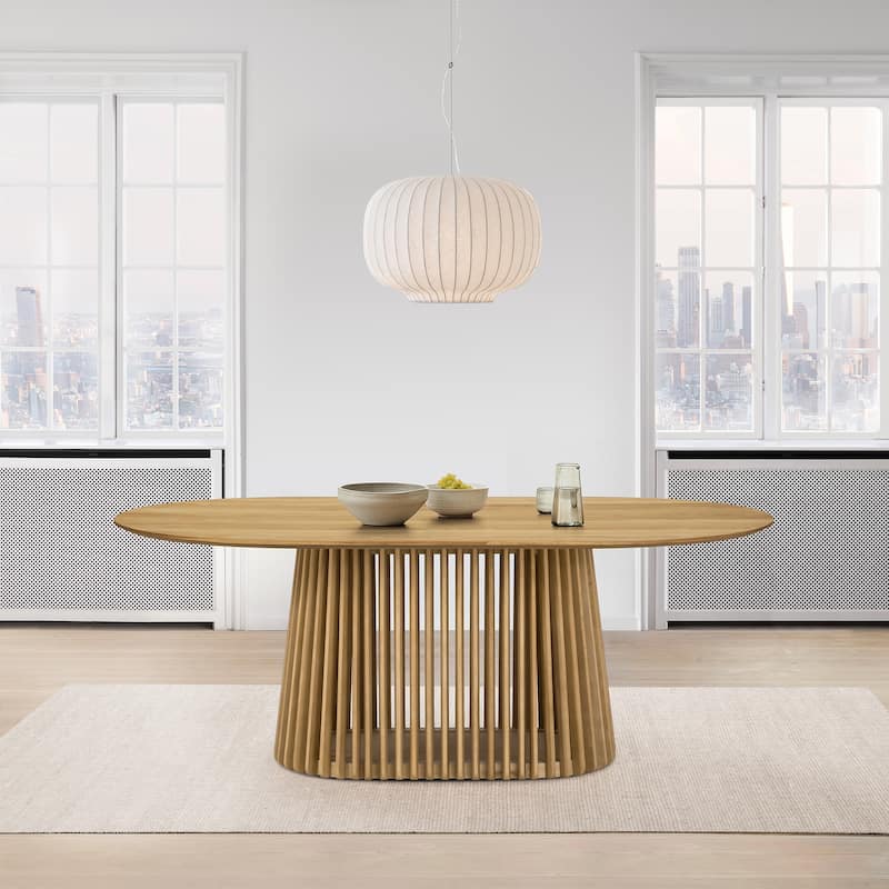 Pasadena 79 inch Solid Wood Oval Dining Table with Slatted Pedestal Base