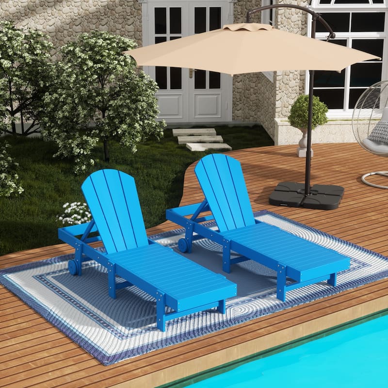 Polytrends Laguna Hdpe All Weather Outdoor Patio Pool Reclining Armless Chaise Lounge With Wheels (Set Of 2) - Pacific Blue