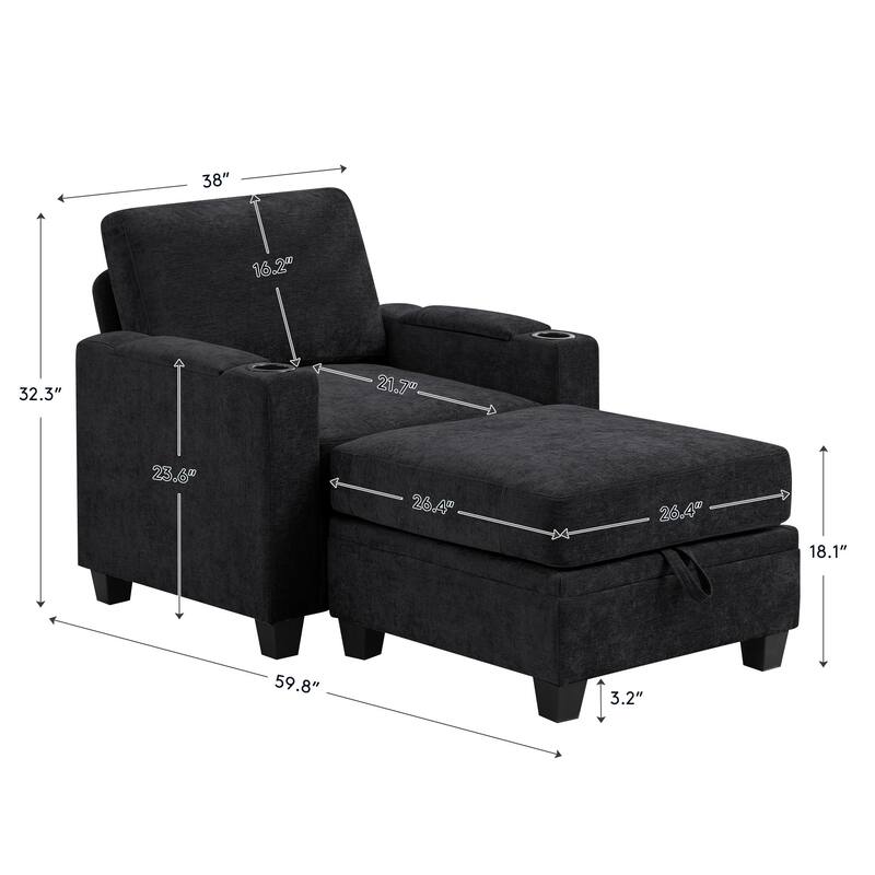 Chenille Sectional Sofa, Hidden Storage & Modular Design