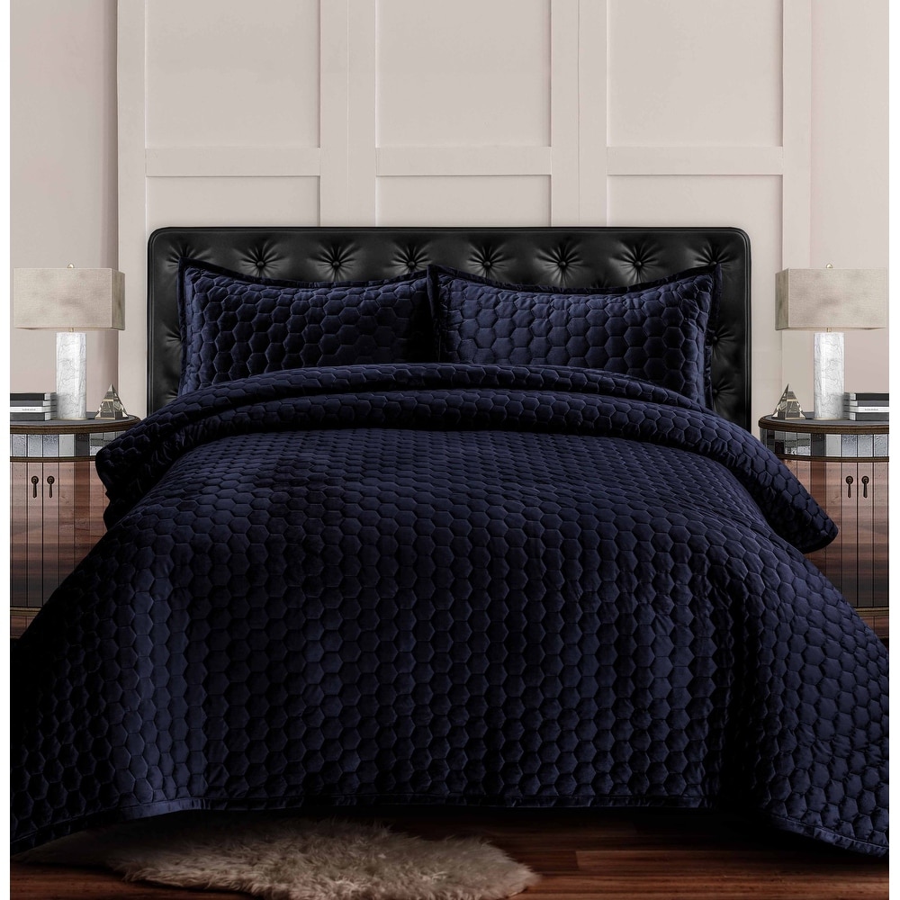 Navy blue king size quilt deals