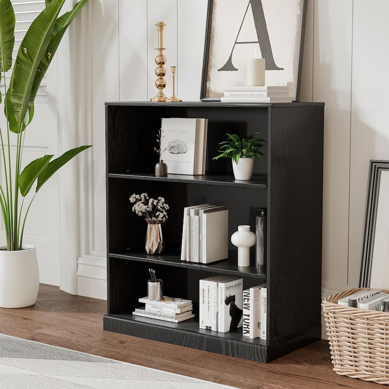Doorless Wood Bookshelf Storage Cabinet Bookcase&Office Cabinet for Kitchen Bedroom Entryway Living Room Dinning Room - Black - 36" x 31" x 16"