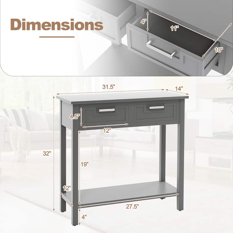 Gymax Narrow Console Table with Drawers Retro Accent Sofa Table w/