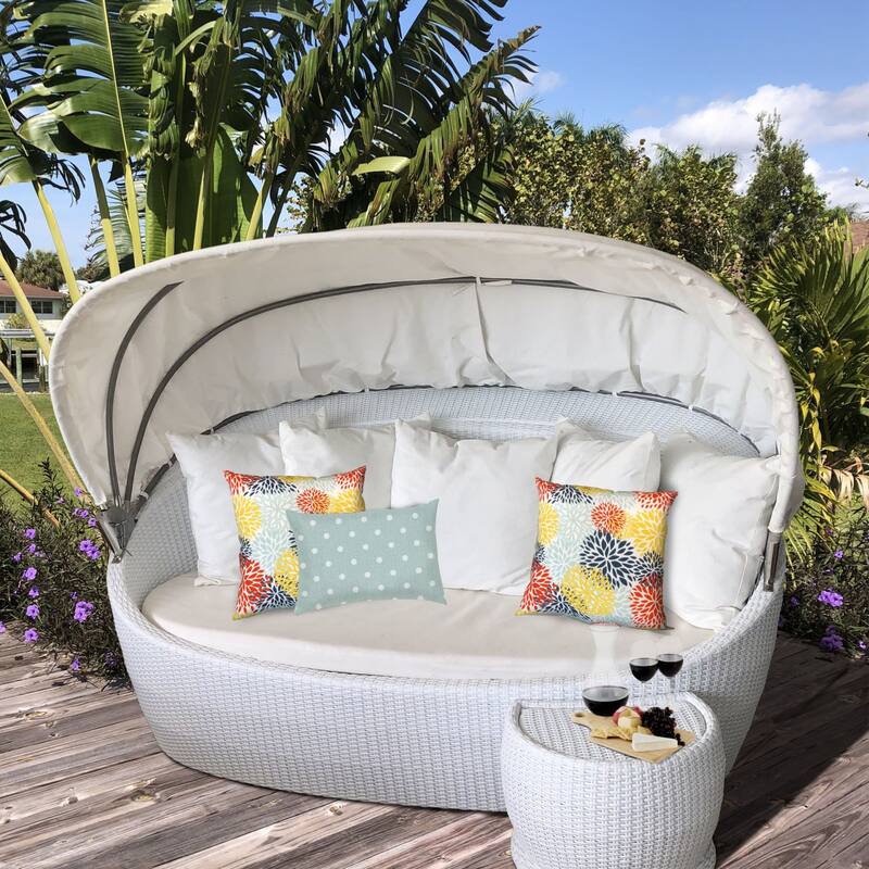 HomeRoots Set Of Three 18" X 18" Seafoam And White Blown Seam Floral Throw Indoor Outdoor Pillow - 18.25