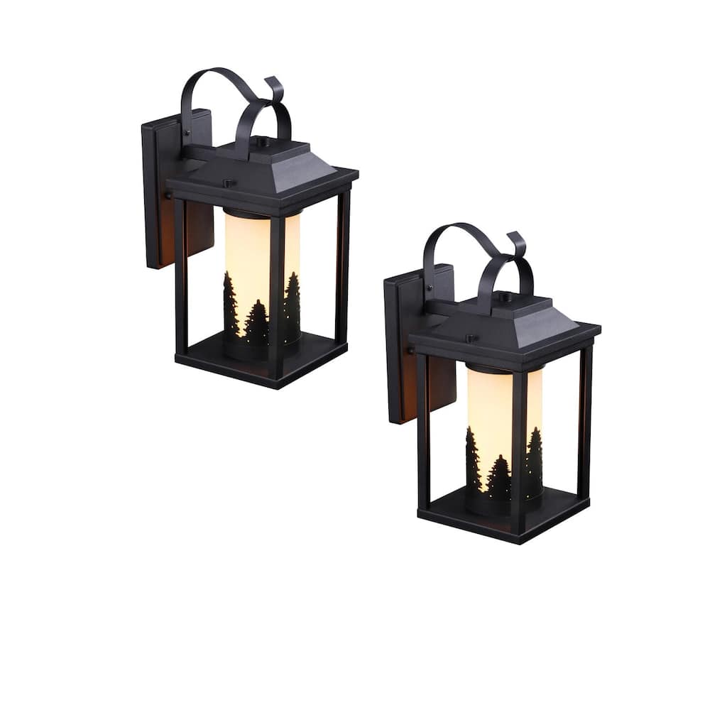 Exterior Wall Lights, Cottage Style, Max 60W E26 Base, Christmas Tree Light, Black - 2pack