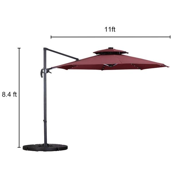 Shop Black Friday Deals On Ainfox 11ft 2 Tier Offset Hanging Patio Solar Powered Umbrella Base Not Included Overstock 31705137