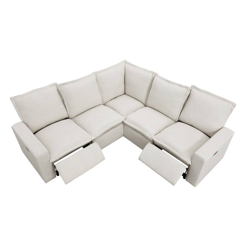 89.76'' L-Shaped 5-Seater Sectional Sofa with Power Recliner Chair, USB Charging, and Plush Home Theater Comfort