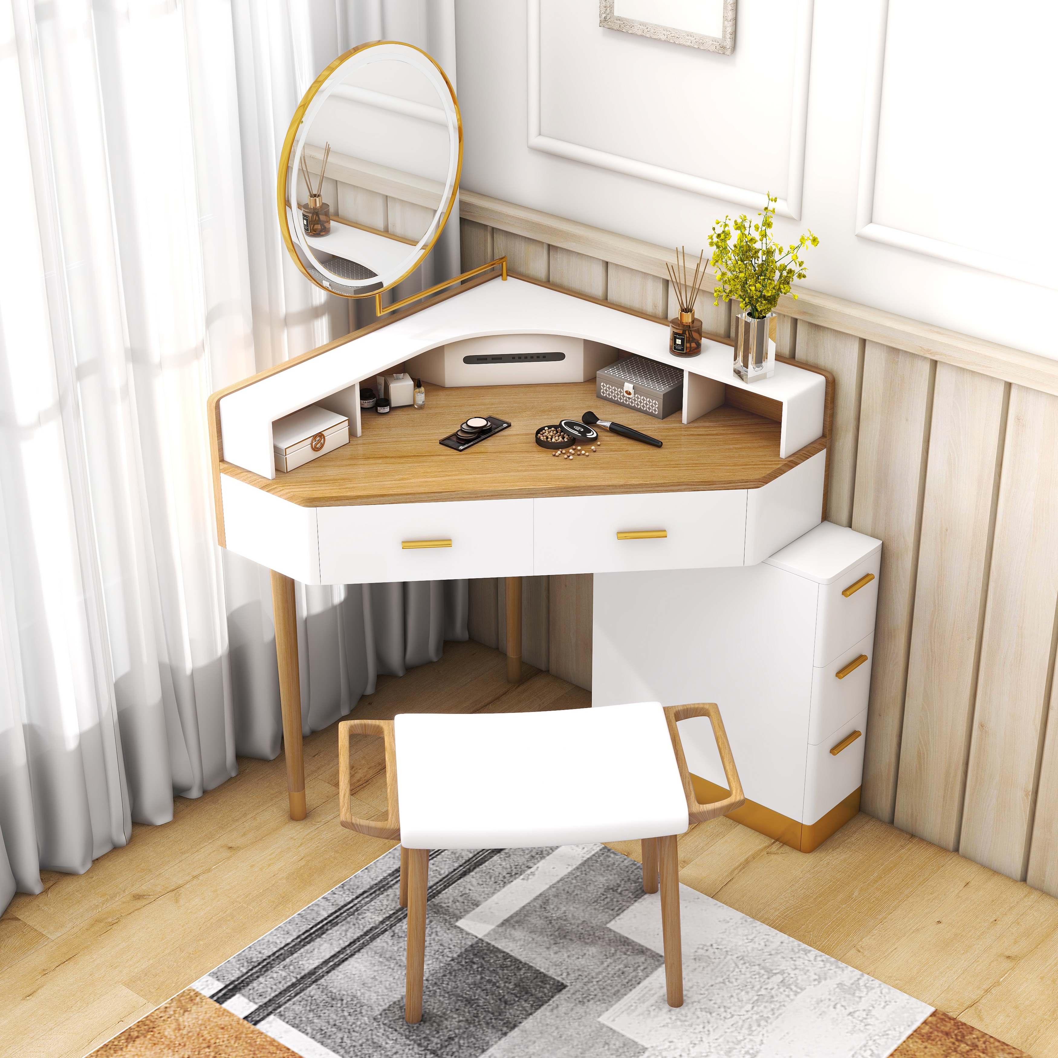 Small corner makeup shop vanity
