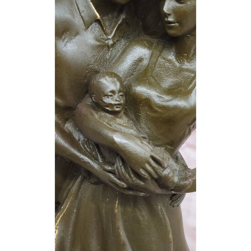 Bronze Sculpture Of Young Family Holding Newborn Baby By Milo